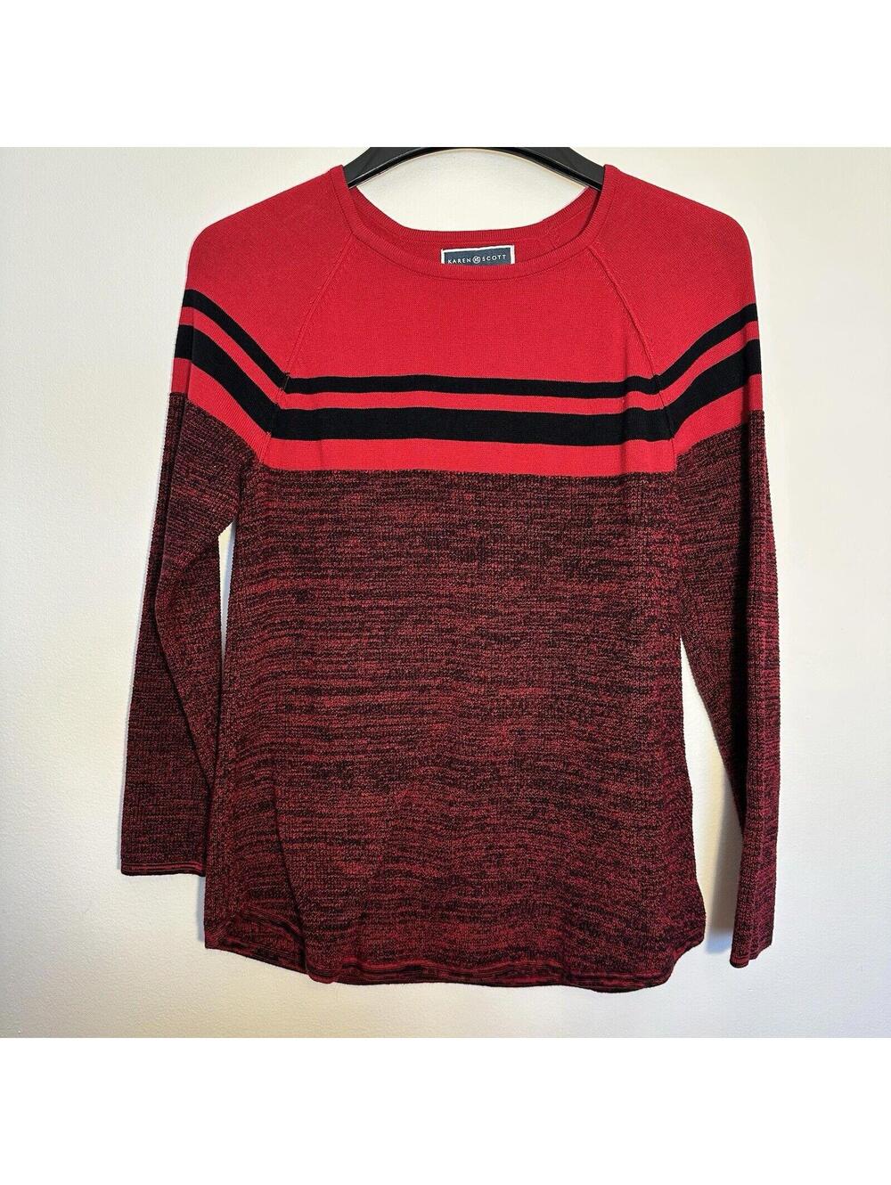 Karen Scott women's Size M Red Amore Sweater Colorblocked Crew neck Pullover Ps2